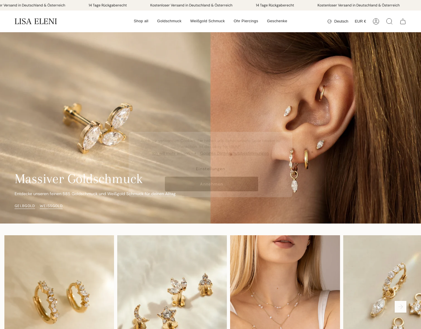 Aktuelle Website-Vorschau von Lisa Eleni - Schmuckmarke aus Wien