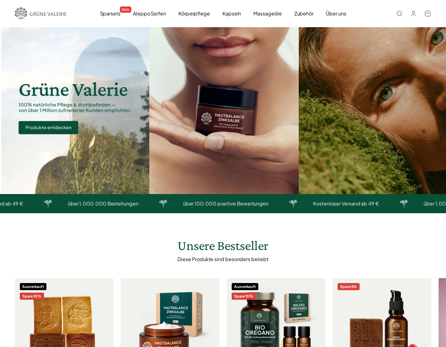 Aktuelle Website-Vorschau von Grüne Valerie - Naturkosmetik