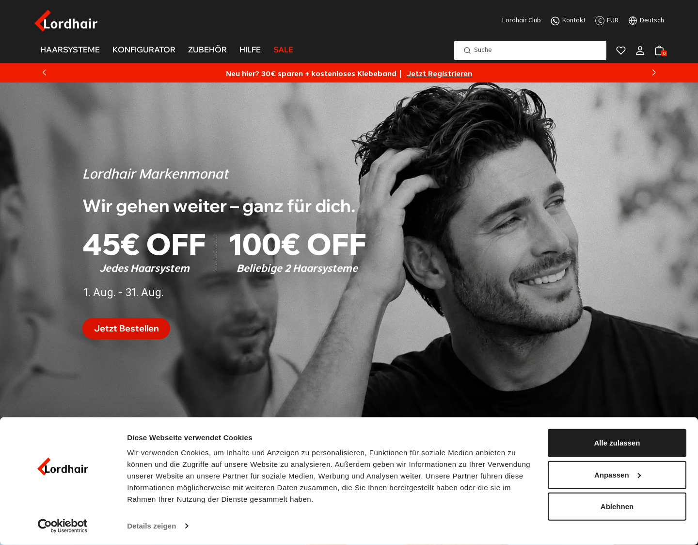Aktuelle Website-Vorschau von Lordhair Webshop für hochwertigen Haarersatz