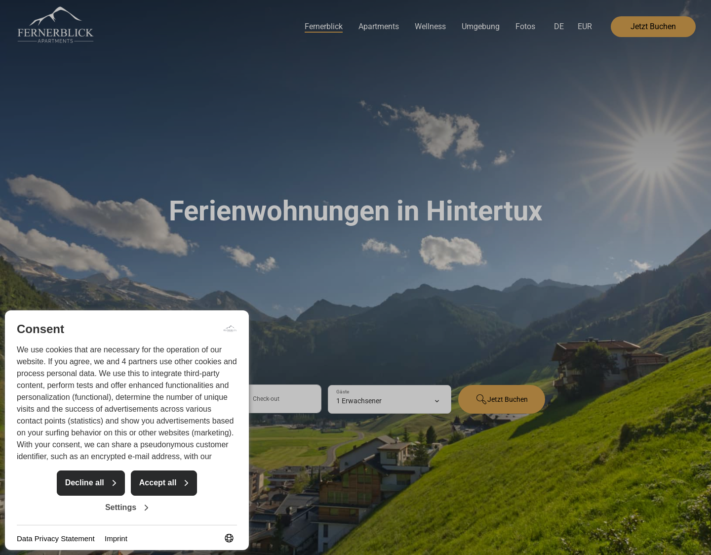 Aktuelle Website-Vorschau von Fernerblick Apartments Hintertux