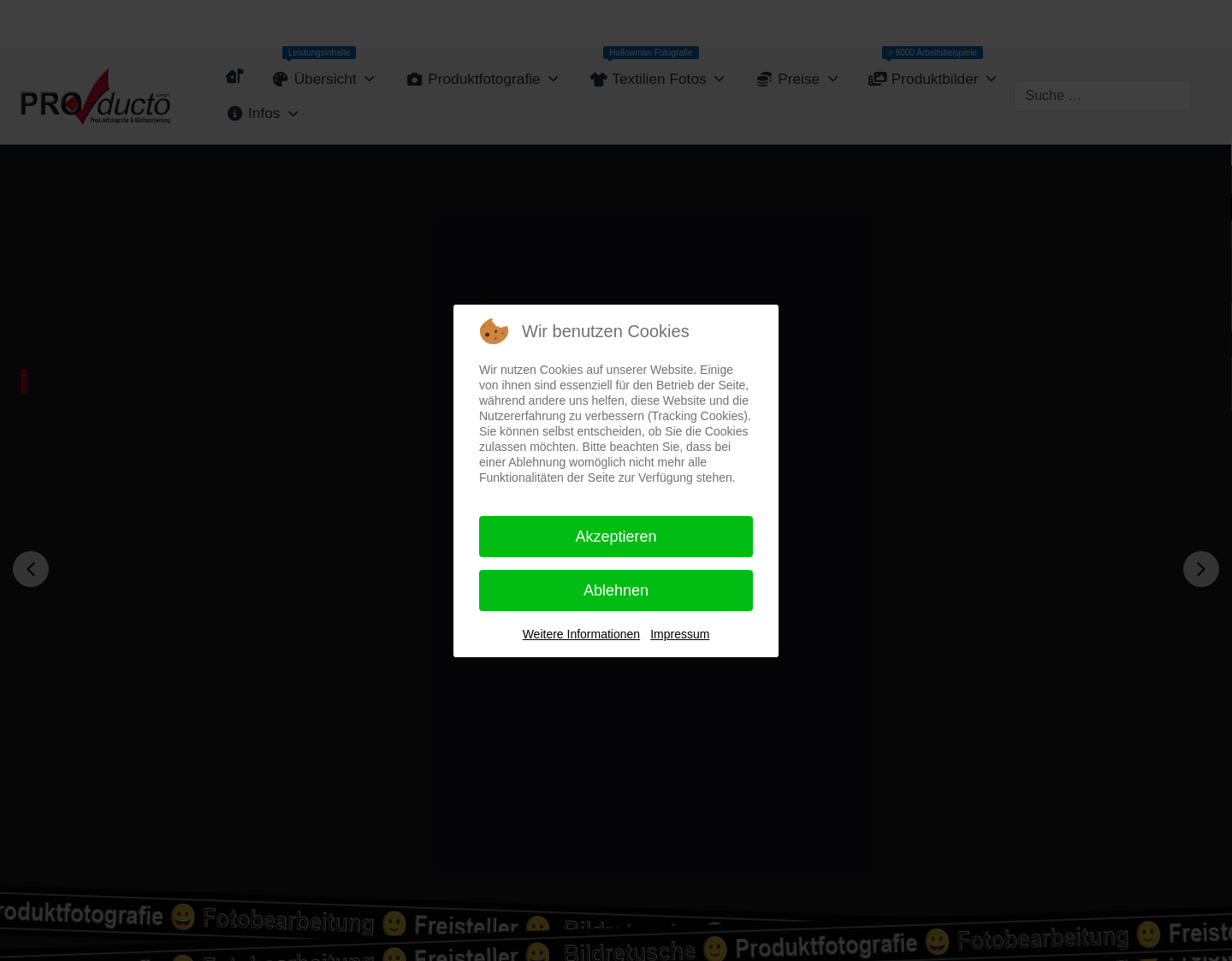 Aktuelle Website-Vorschau von Produktfotografie + Bildbearbeitung