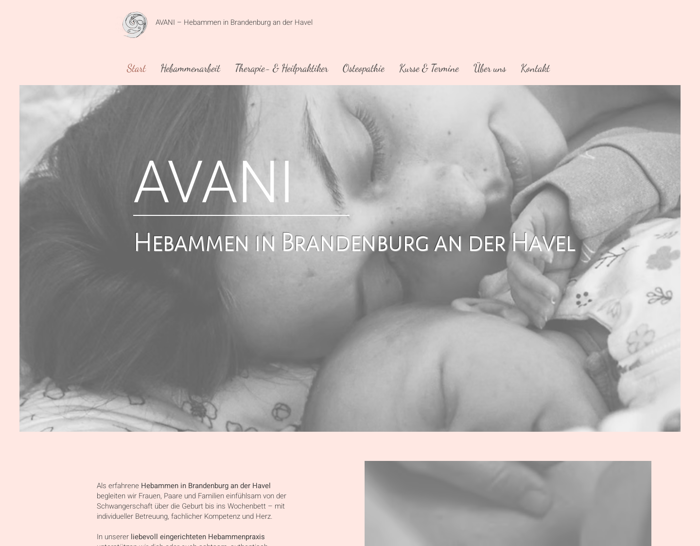 Aktuelle Website-Vorschau von AVANI Hebammenpraxis und Therapieraum