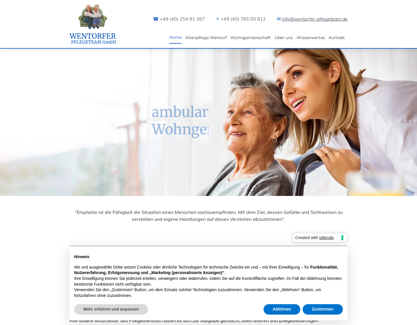 Aktuelle Website-Vorschau von Pflegeteam Wentov