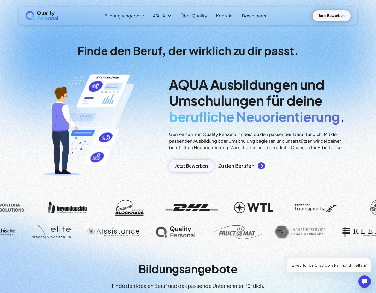 Aktuelle Website-Vorschau von Quality-Personal: AQUA OÖ Ausbildung & Umschulung