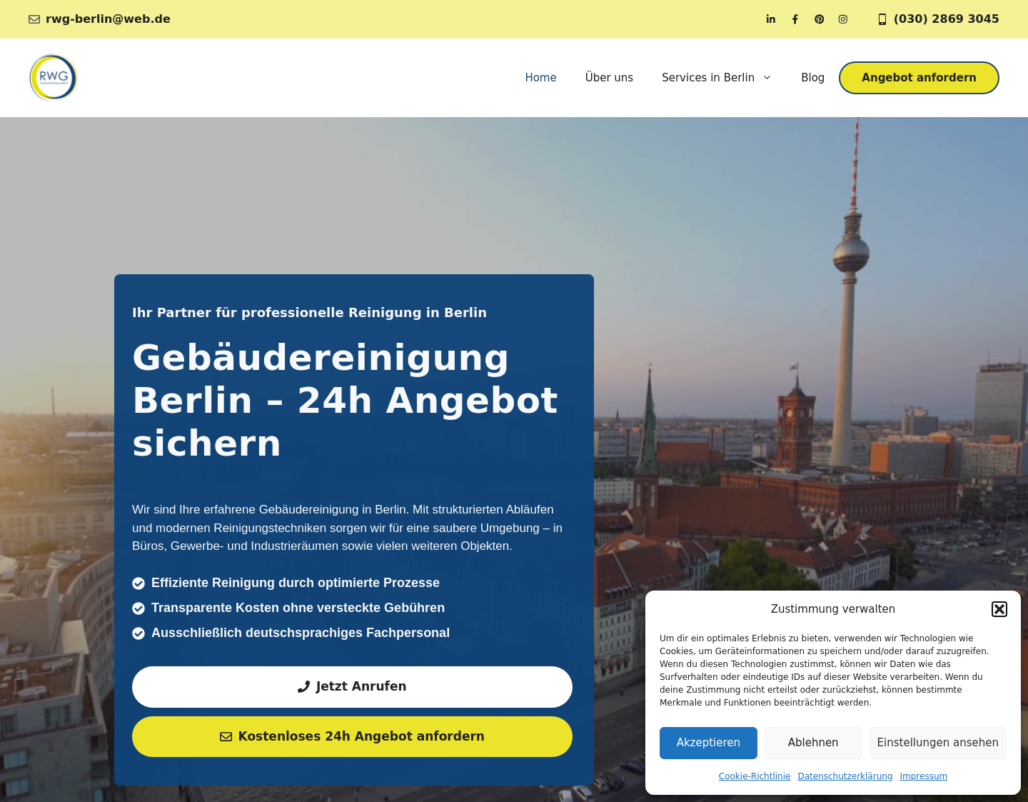 Aktuelle Website-Vorschau von RWG Gebäudereinigung Berlin