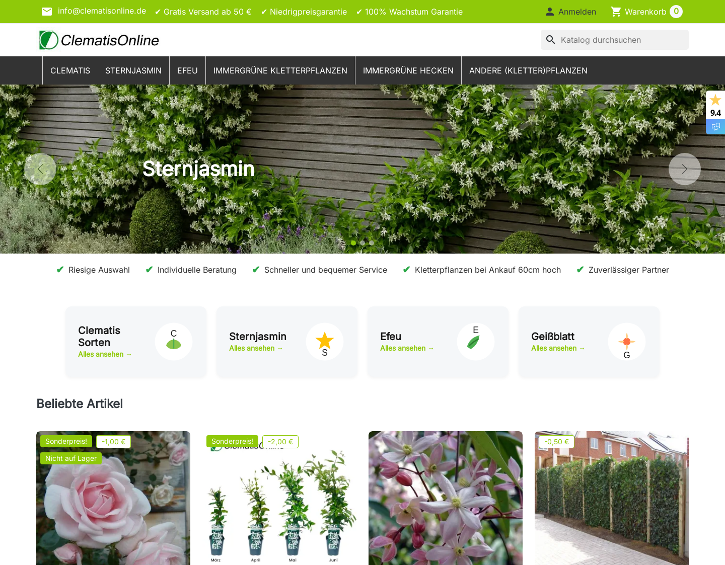 Aktuelle Website-Vorschau von Kletterpflanzen von Clematis-Online