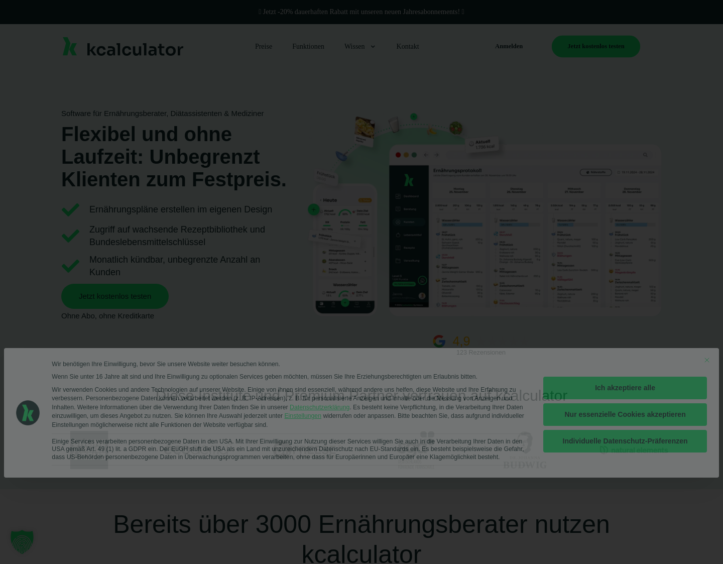 Aktuelle Website-Vorschau von kcalculator