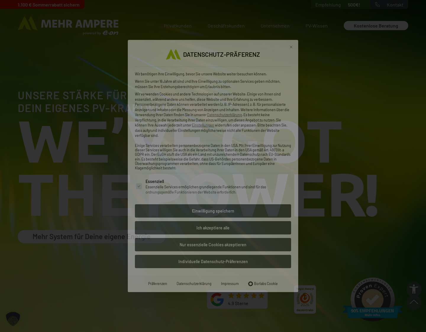 Aktuelle Website-Vorschau von MEHR AMPERE GmbH