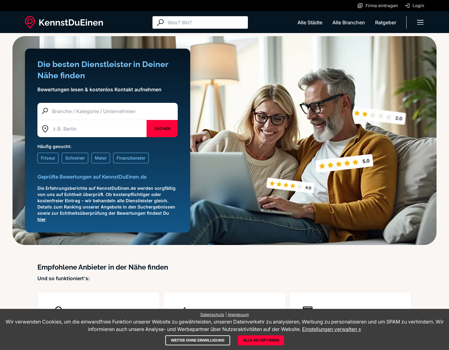 Aktuelle Website-Vorschau von KennstDuEinen.de - Bewertungsportal