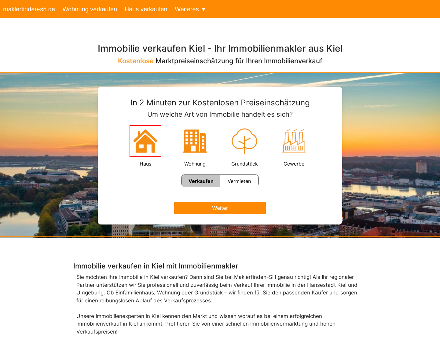 Aktuelle Website-Vorschau von Immobilie verkaufen Kiel