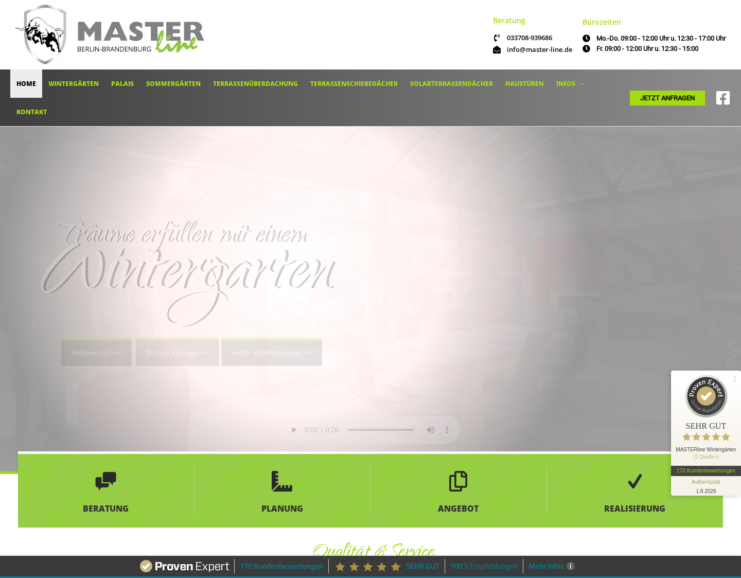 Aktuelle Website-Vorschau von Terrassenüberdachung Berlin - MASTERline GmbH