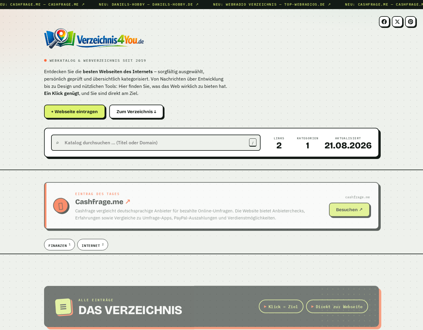 Aktuelle Website-Vorschau von Der Deutscher Webkatalog ganz ohne Backlink