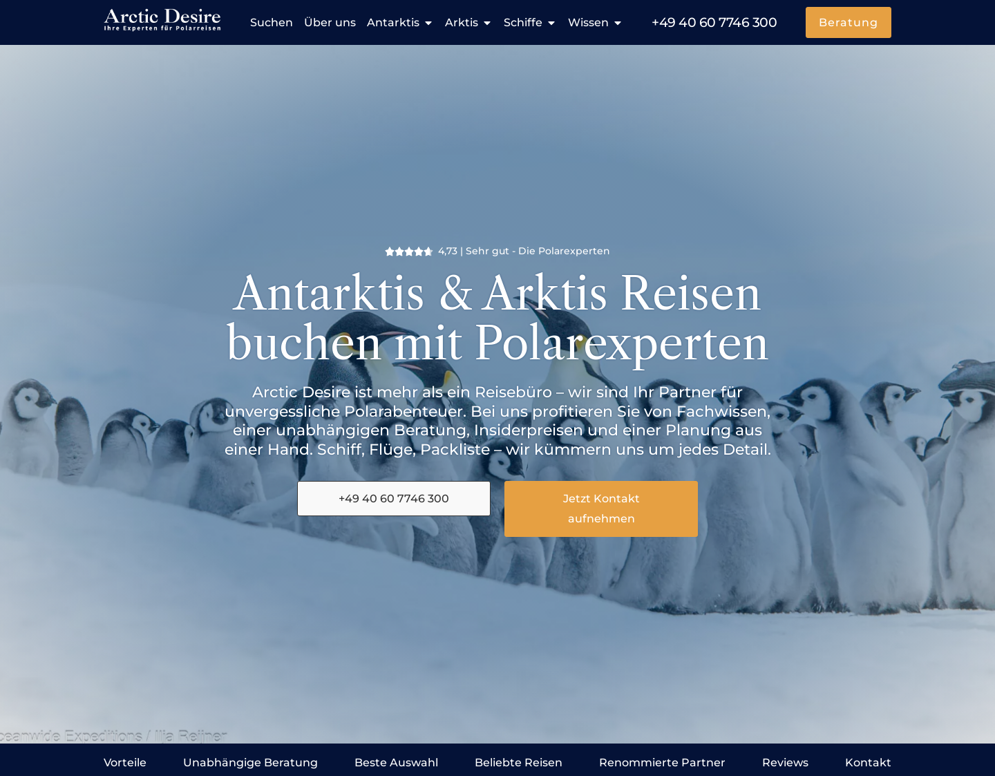 Aktuelle Website-Vorschau von ArcticDesire.com Arktis & Antarktis Reisen