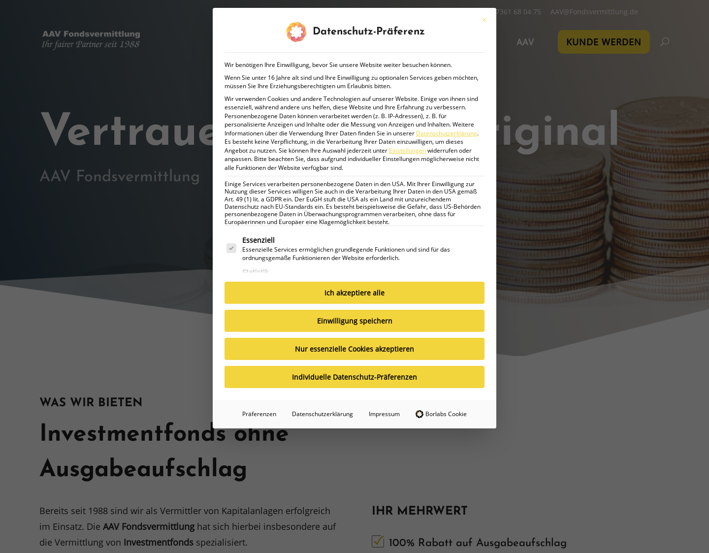 Aktuelle Website-Vorschau von AAV Fondsvermittlung GmbH & Co. KG