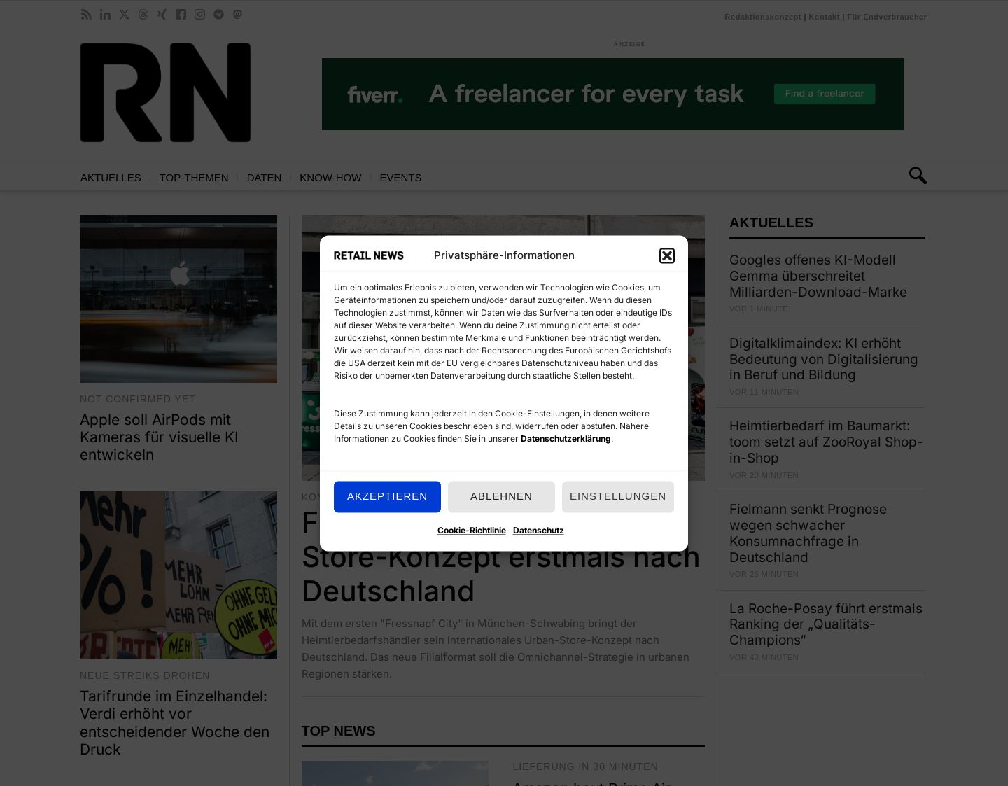 Aktuelle Website-Vorschau von Retail-News Deutschland