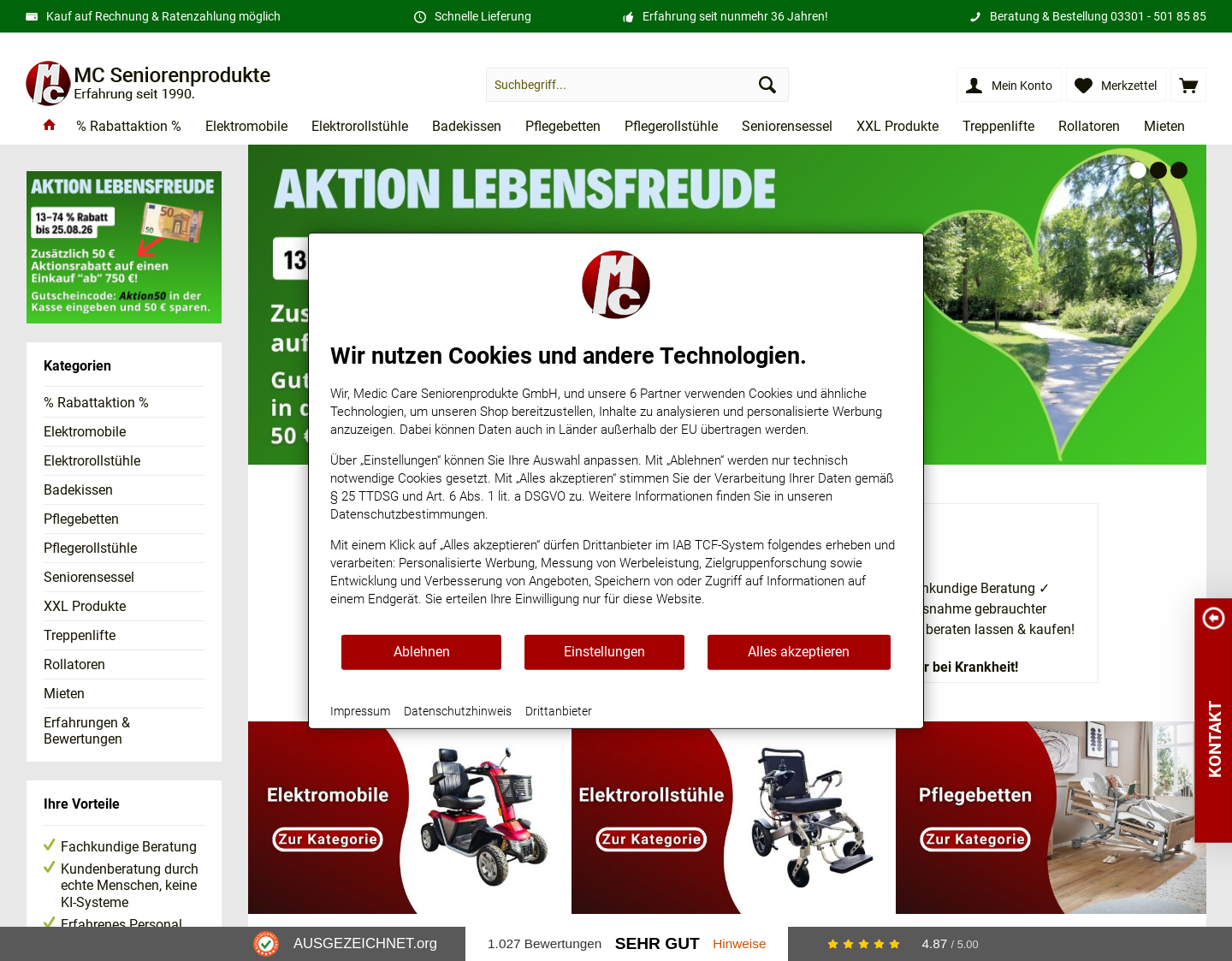 Aktuelle Website-Vorschau von MC Seniorenprodukte