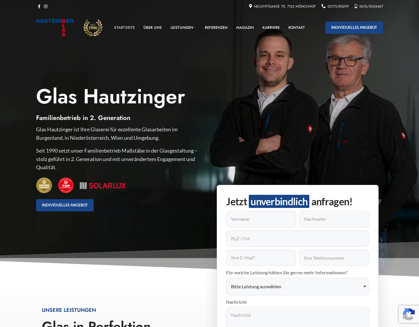 Aktuelle Website-Vorschau von Glas Hautzinger GmbH