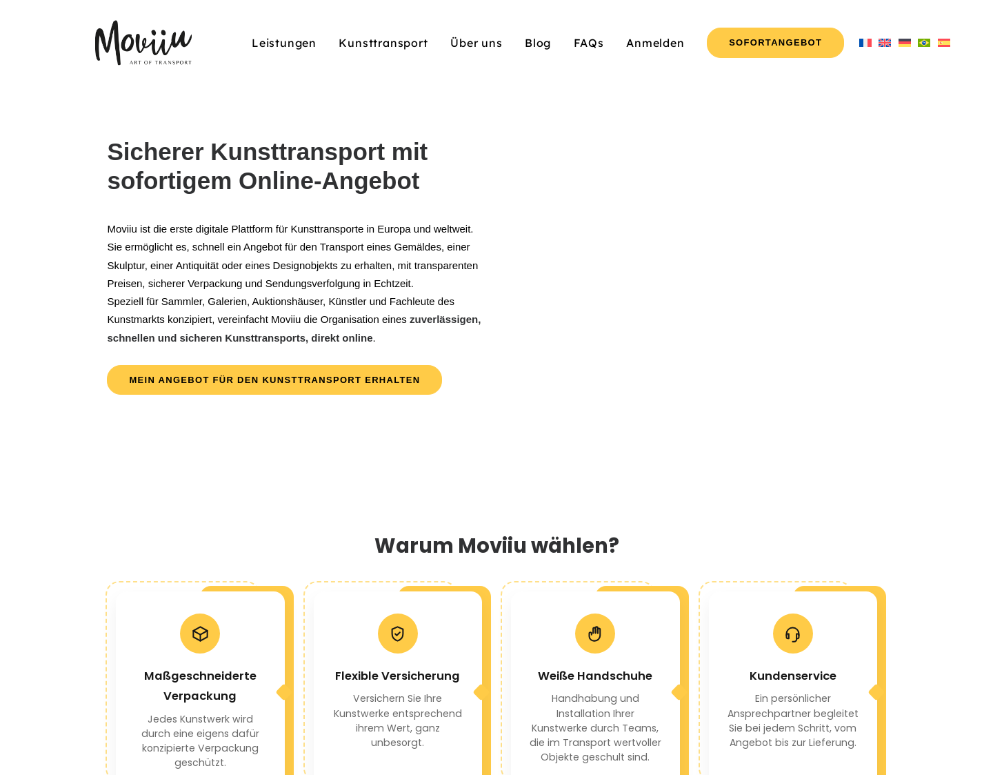 Aktuelle Website-Vorschau von Moviiu Kunsttransporte