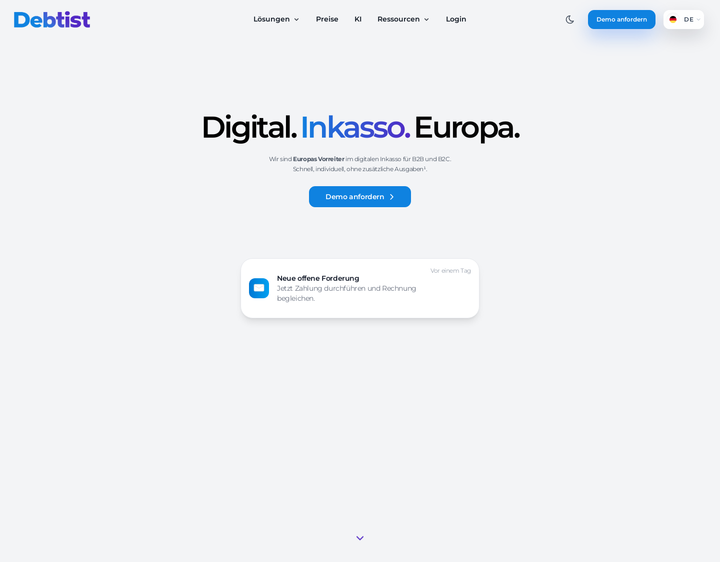 Aktuelle Website-Vorschau von Debtist Inkasso und Forderungsmanagement