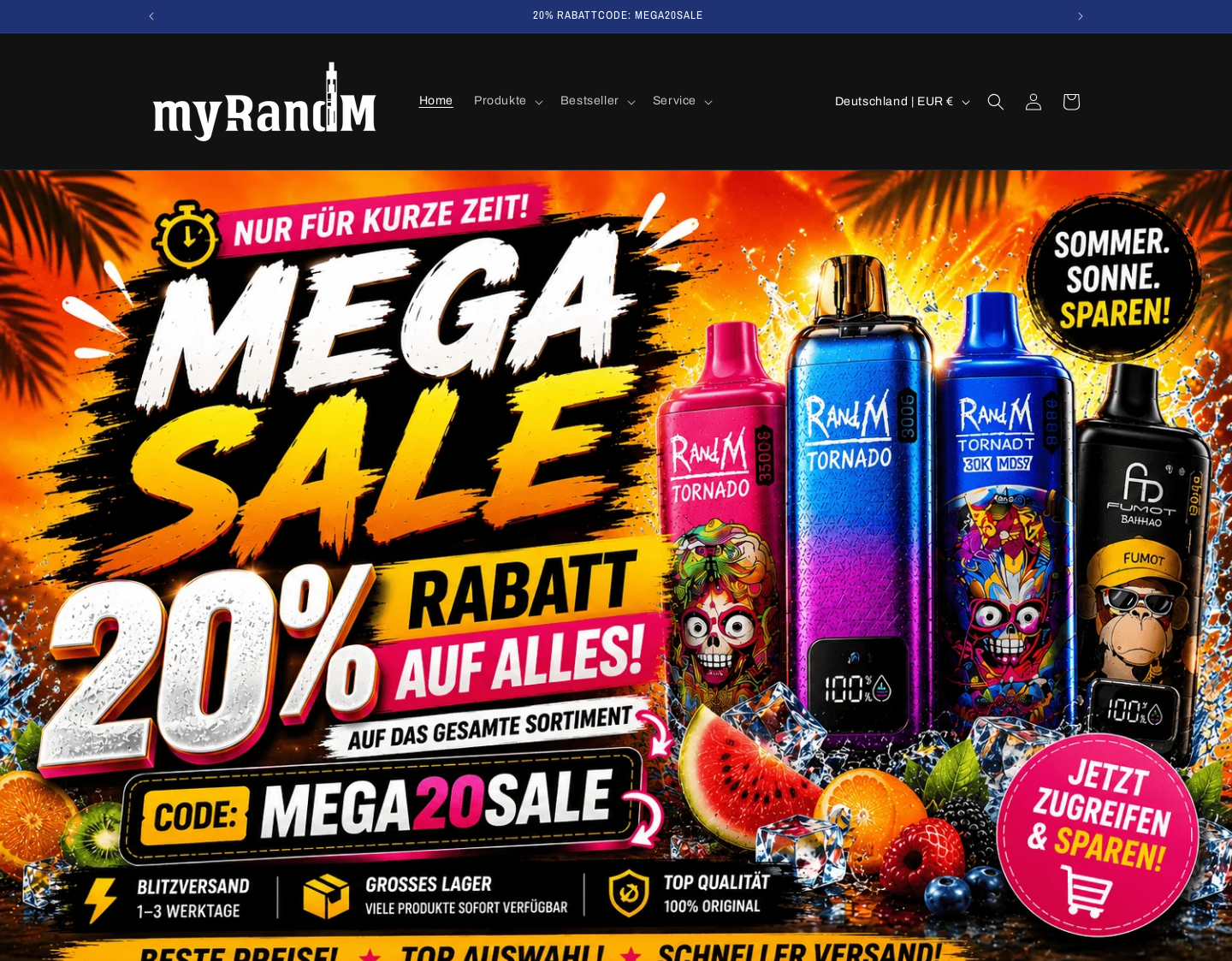 Aktuelle Website-Vorschau von RandM Tornado Vapes
