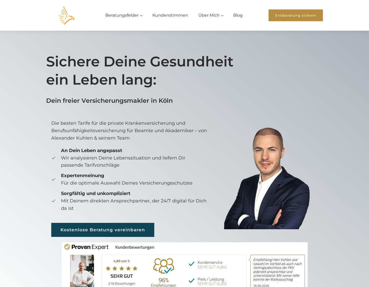 Aktuelle Website-Vorschau von Versicherungsmakler Köln - Alexander Kuhlen