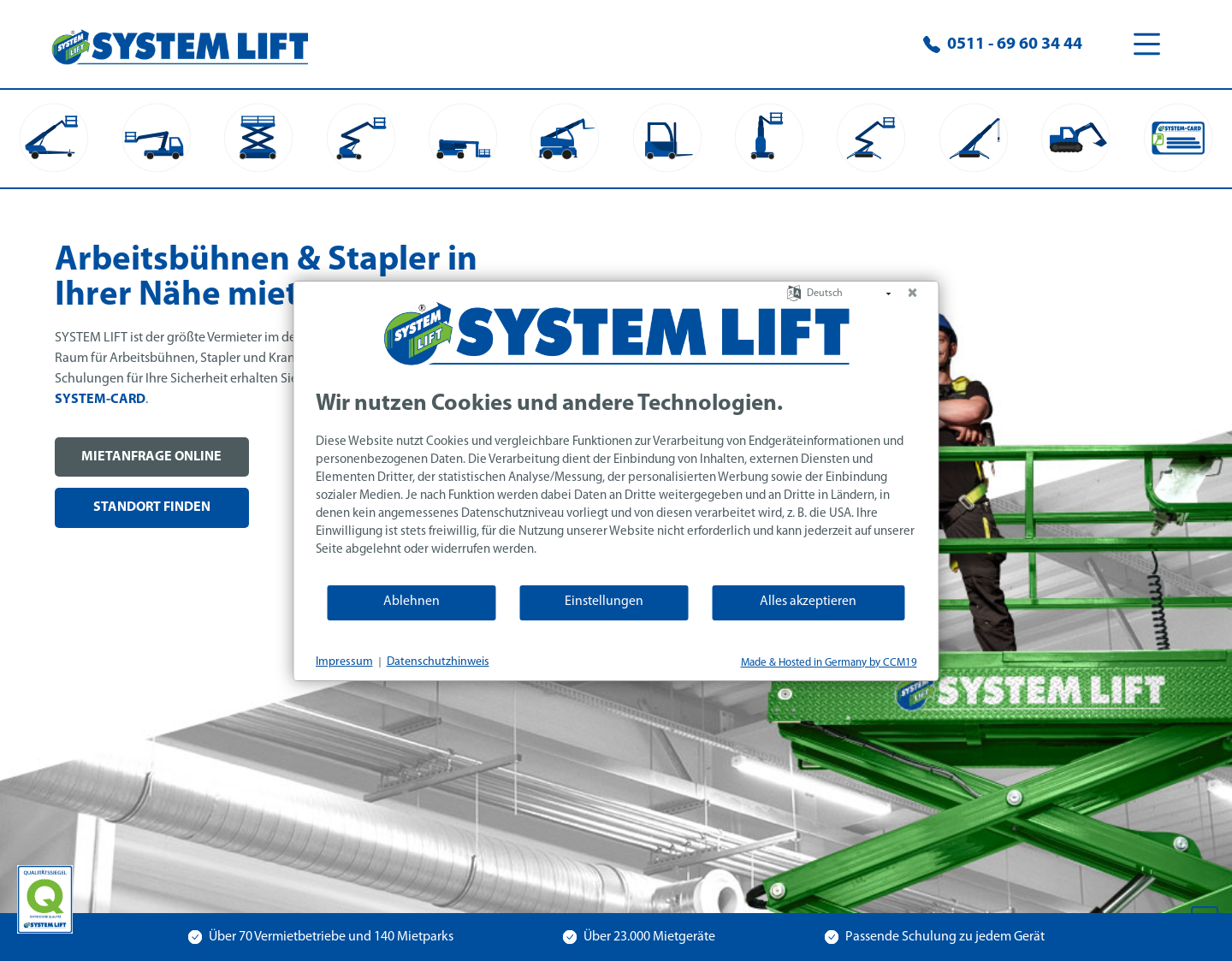 Aktuelle Website-Vorschau von SYSTEM LIFT Arbeitsbühnenvermietung