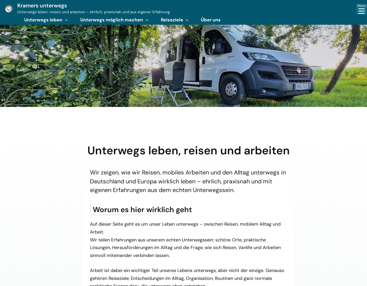Aktuelle Website-Vorschau von Kramers unterwegs
