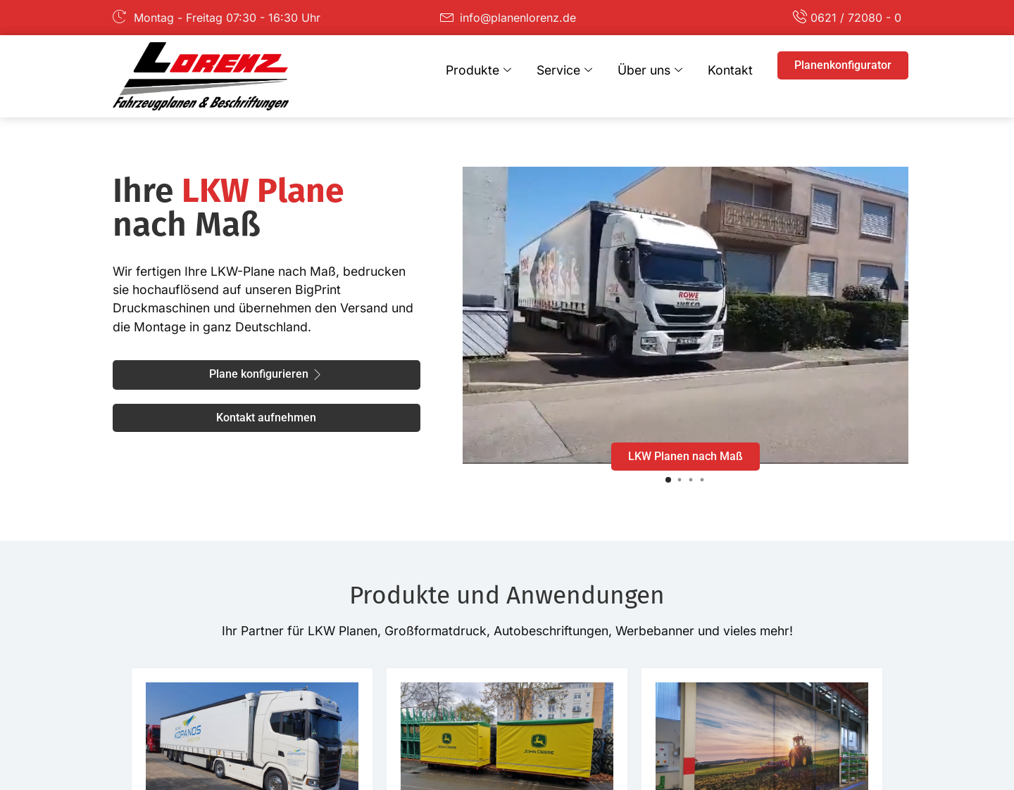 Aktuelle Website-Vorschau von Individuelle LKW Planen