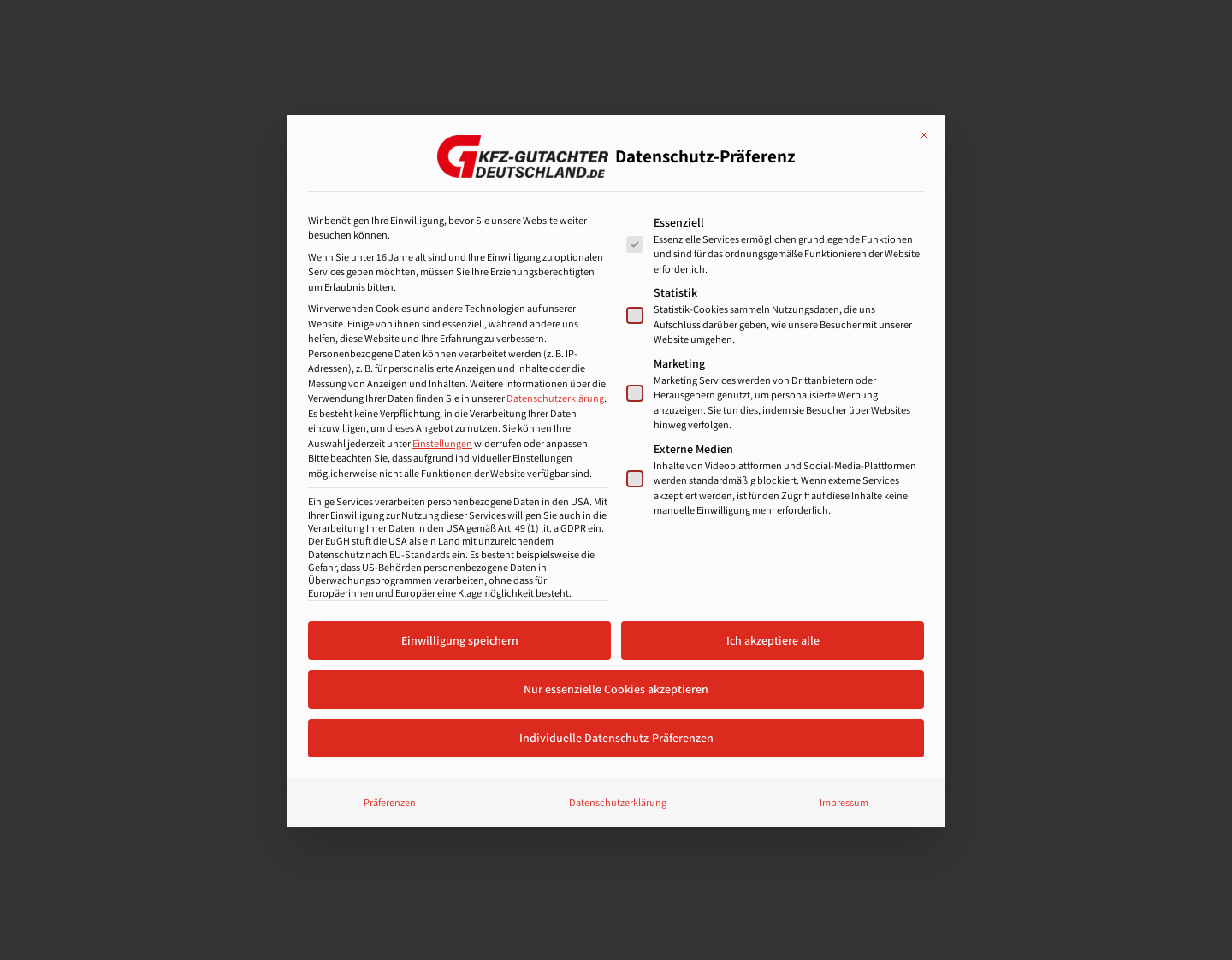 Aktuelle Website-Vorschau von KFZ Gutachter Deutschland