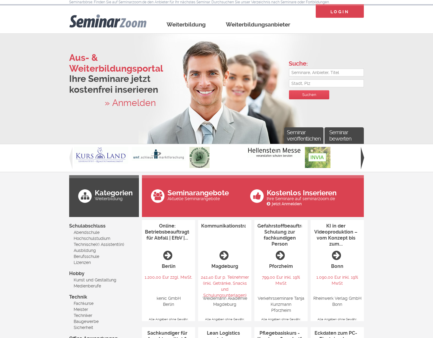 Aktuelle Website-Vorschau von Weiterbildungssuche SeminarZoom.de