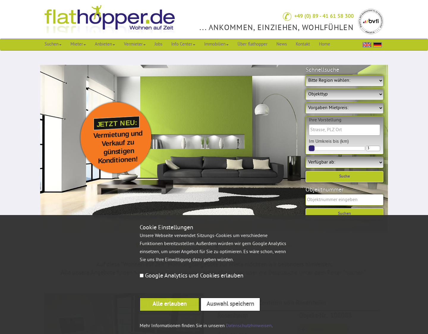 Aktuelle Website-Vorschau von Wohnungen online finden