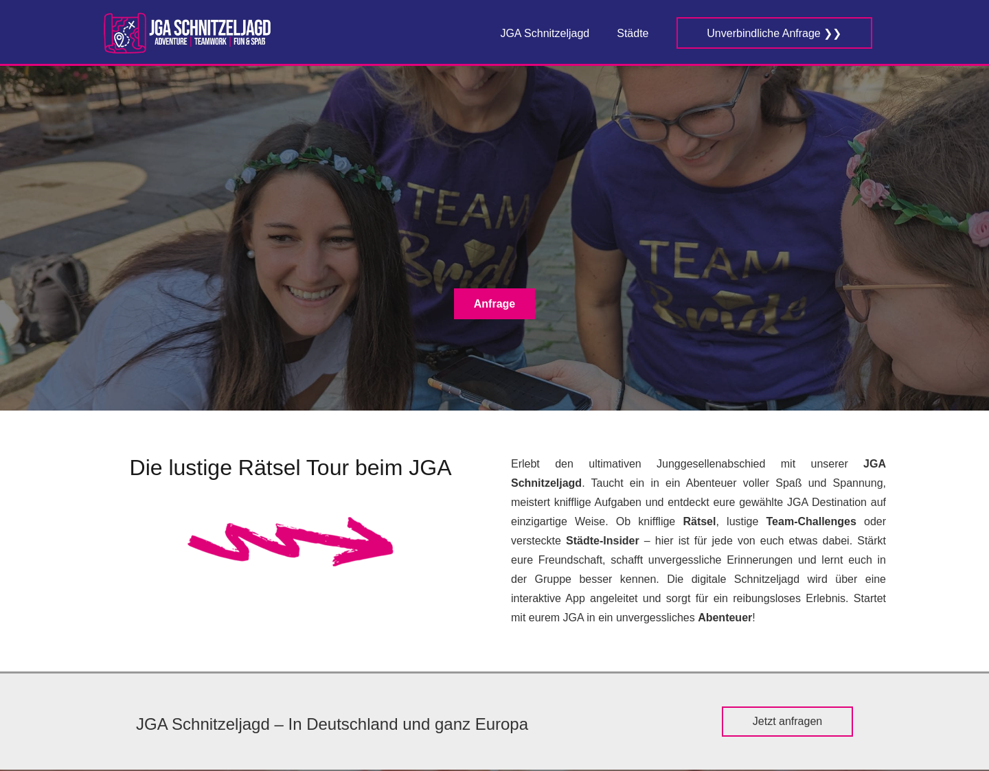 Aktuelle Website-Vorschau von JGA Schnitzeljagd