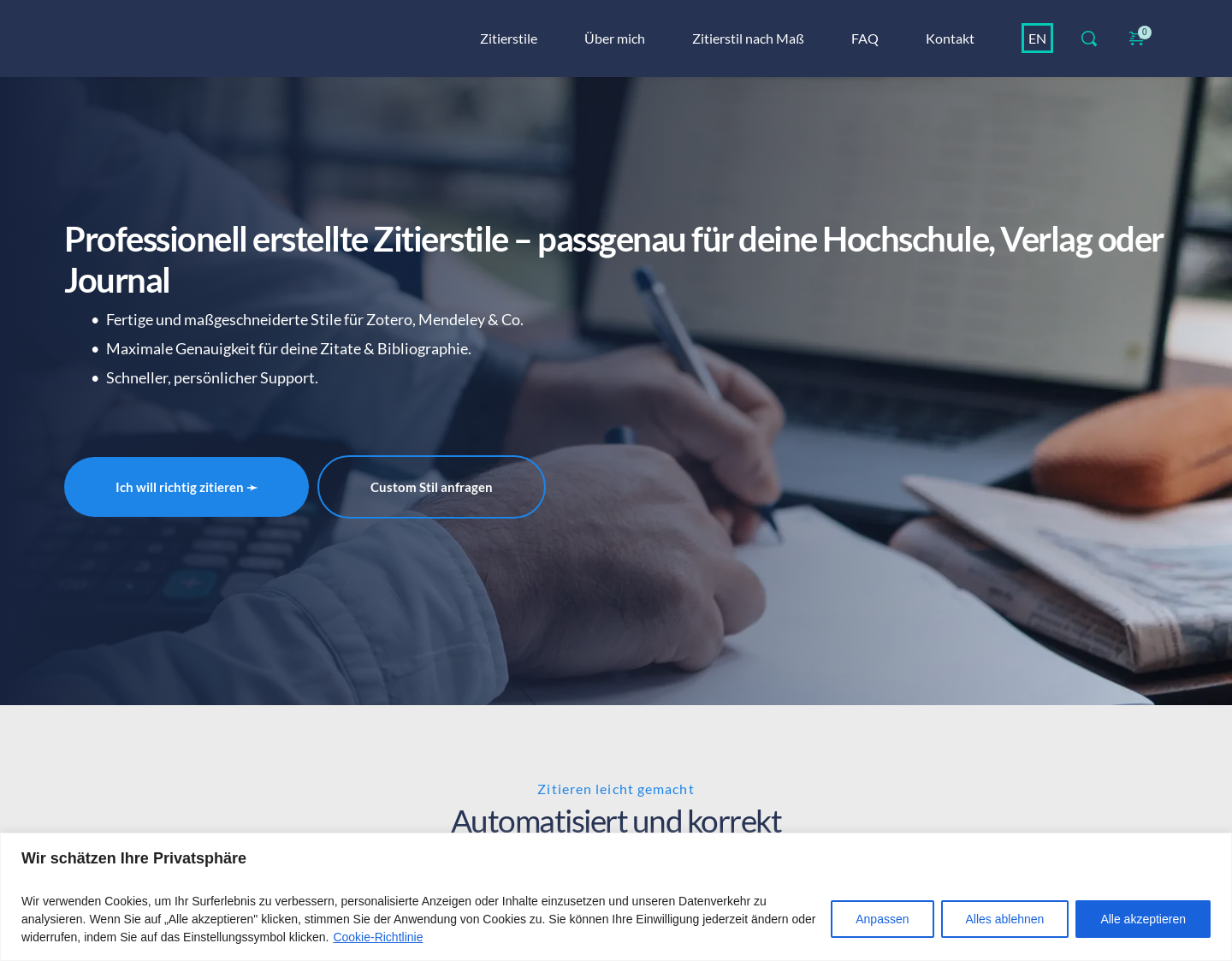 Aktuelle Website-Vorschau von Citation Styler | Zitieren im Handumdrehen