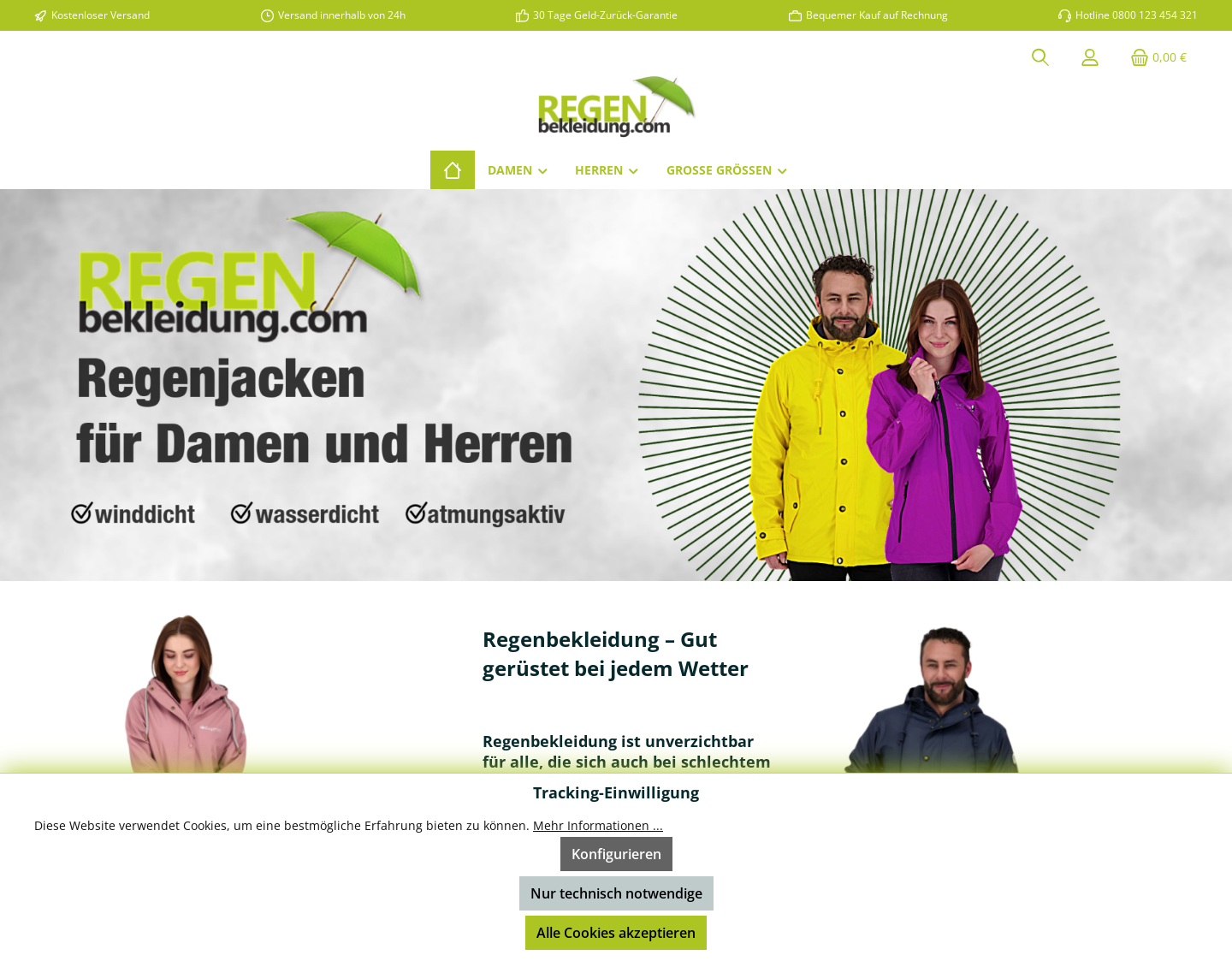 Aktuelle Website-Vorschau von Regenhose