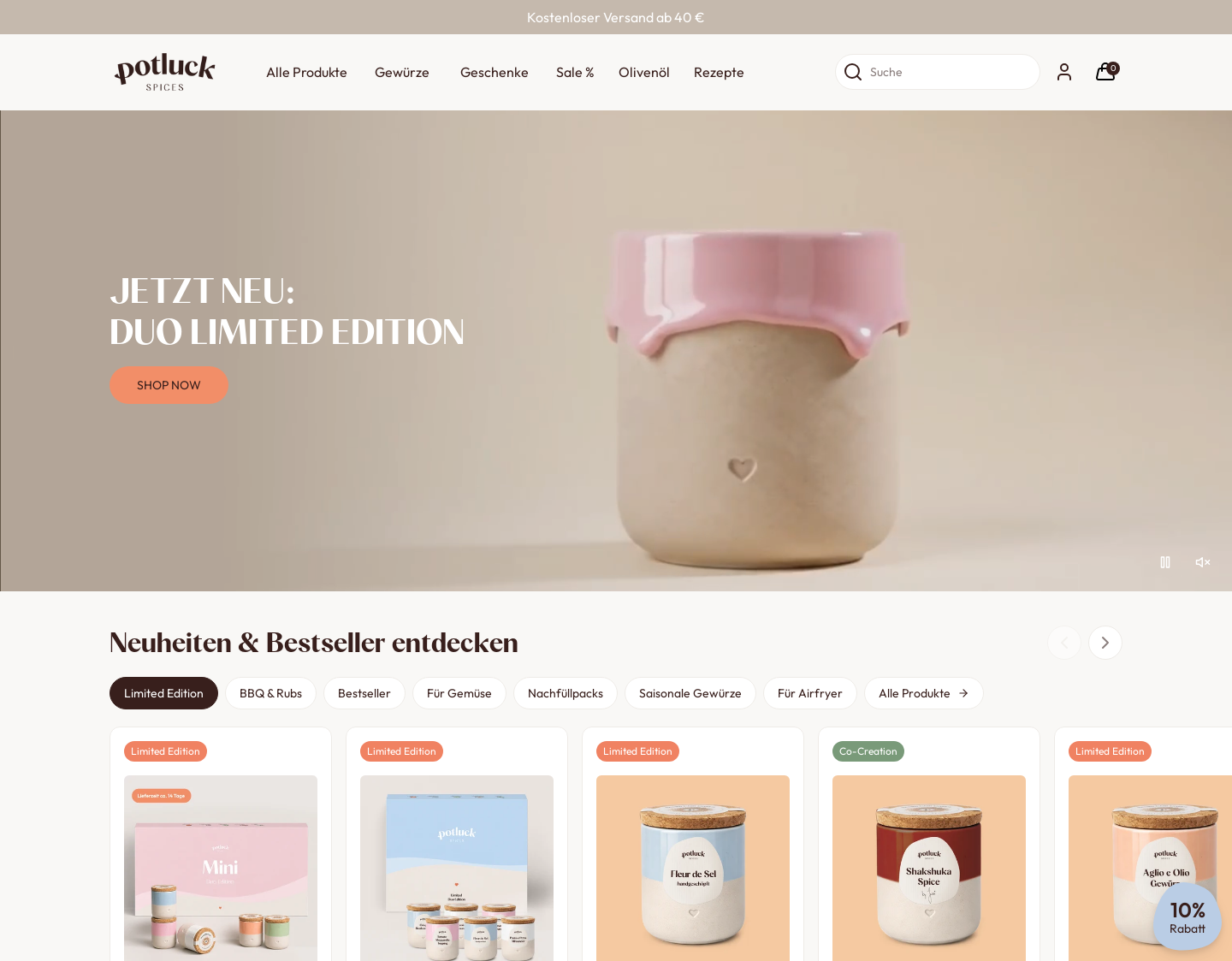 Aktuelle Website-Vorschau von Potluck GmbH