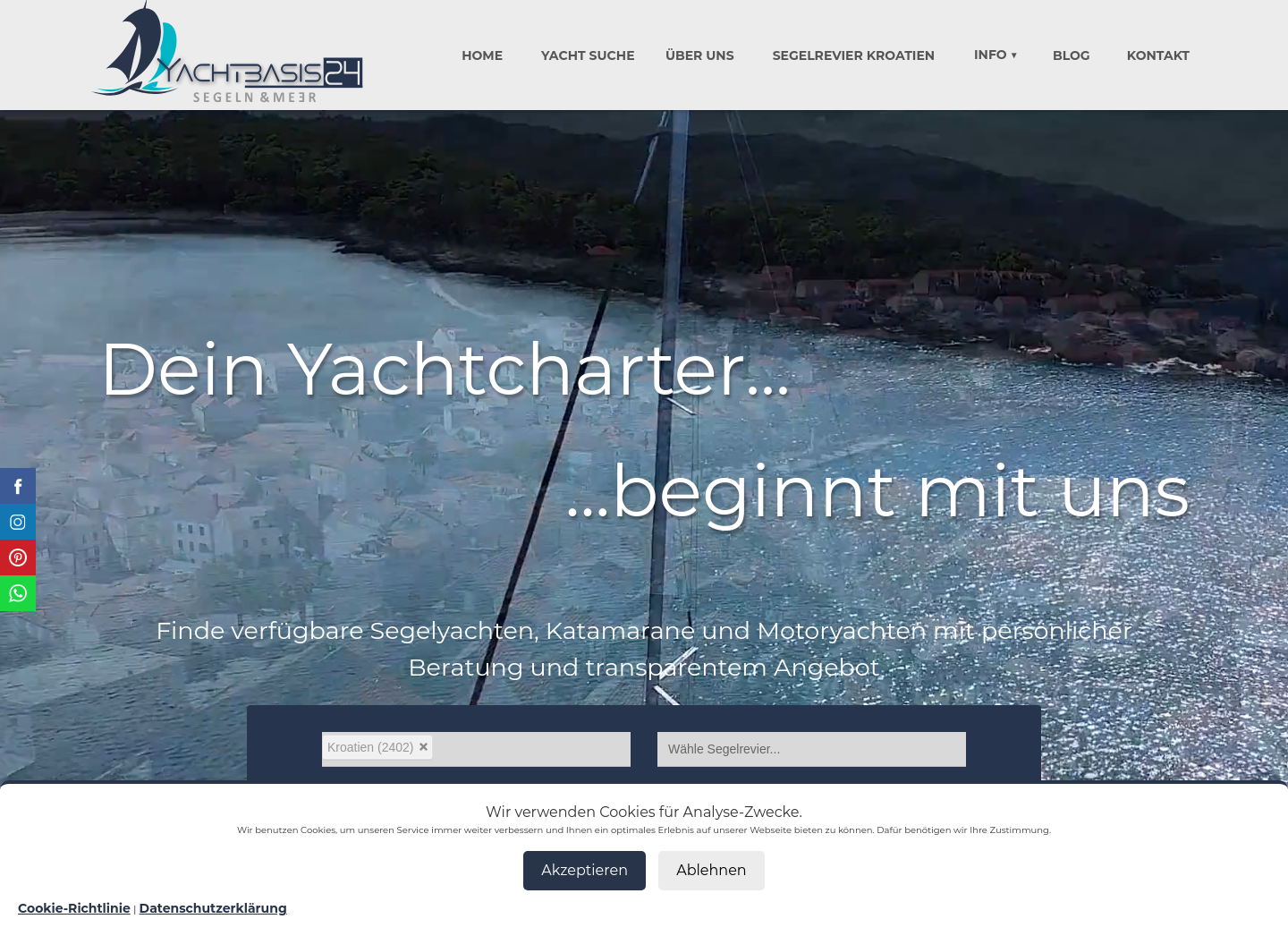 Aktuelle Website-Vorschau von Yachtbasis24 Yachtcharter