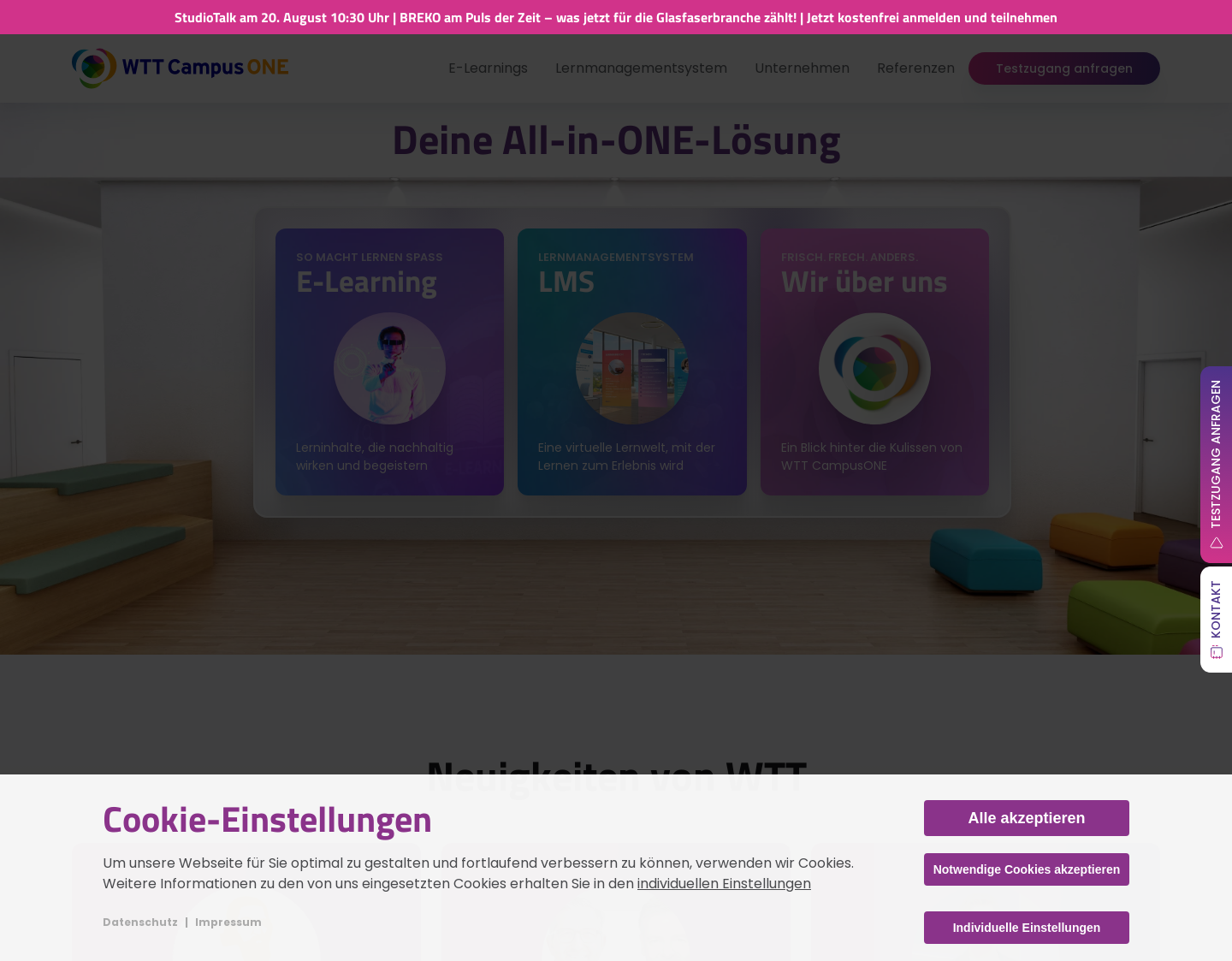 Aktuelle Website-Vorschau von WTT CampusONE GmbH