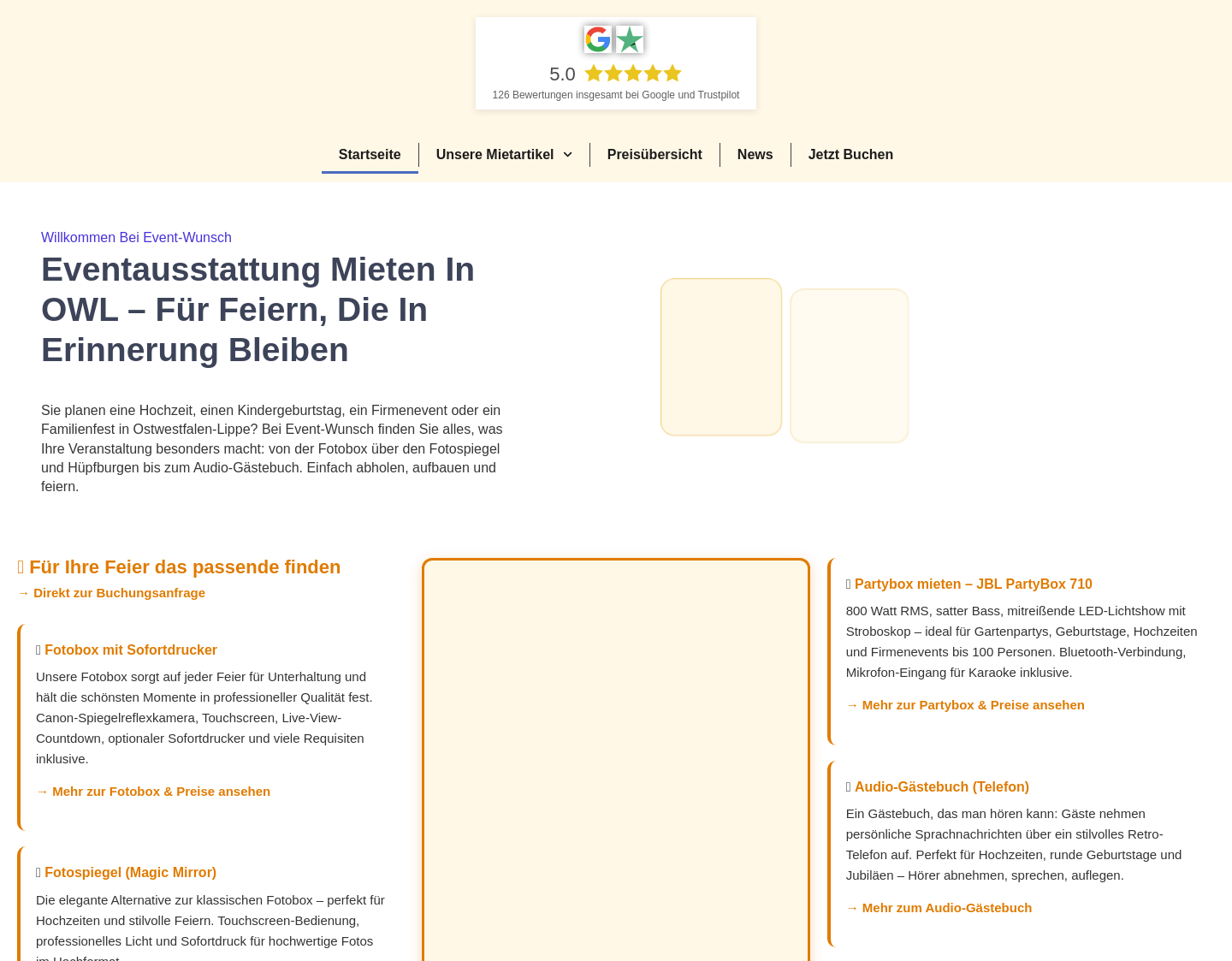 Aktuelle Website-Vorschau von Fotobox mieten