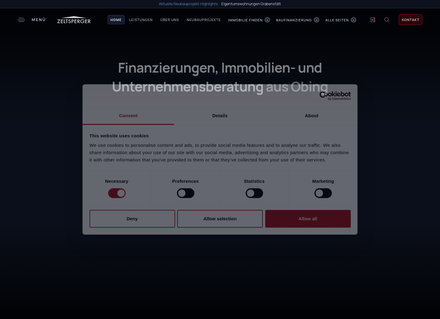 Aktuelle Website-Vorschau von Zeltsperger Immobilien & Wirtschaftsberatung