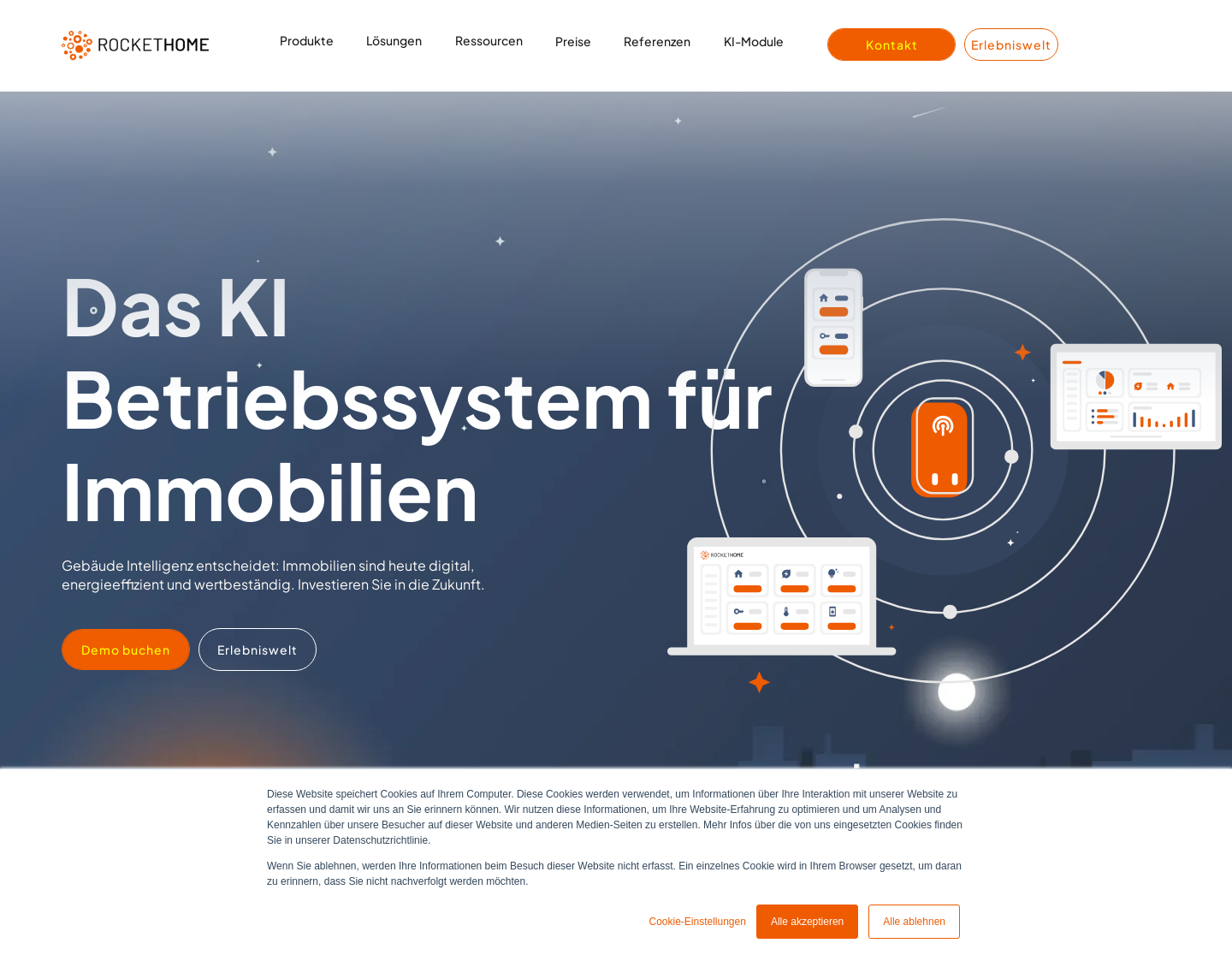 Aktuelle Website-Vorschau von ROCKETHOME GmbH – digitale Revolution im Gebäude
