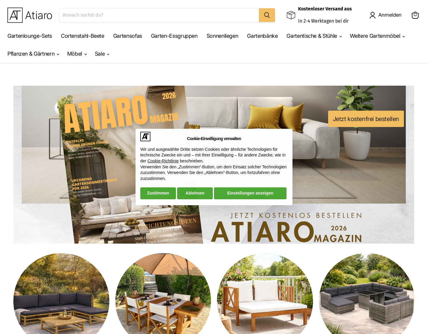 Aktuelle Website-Vorschau von Atiaro - Der Möbel-Onlineshop