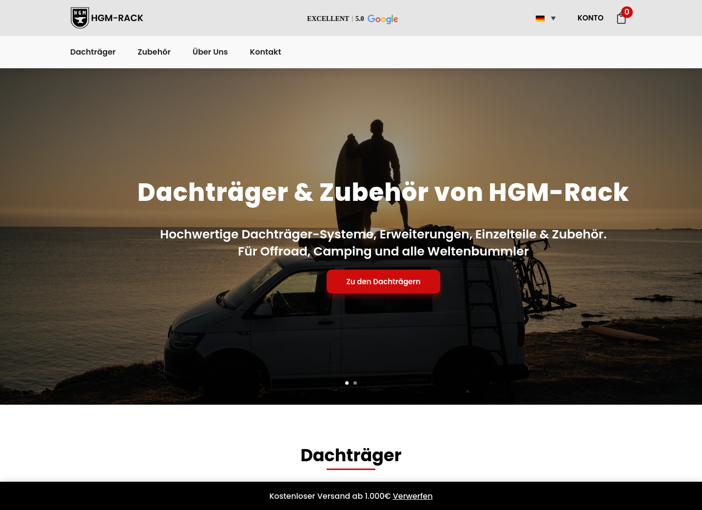 Aktuelle Website-Vorschau von Dachträger von HGM Rack