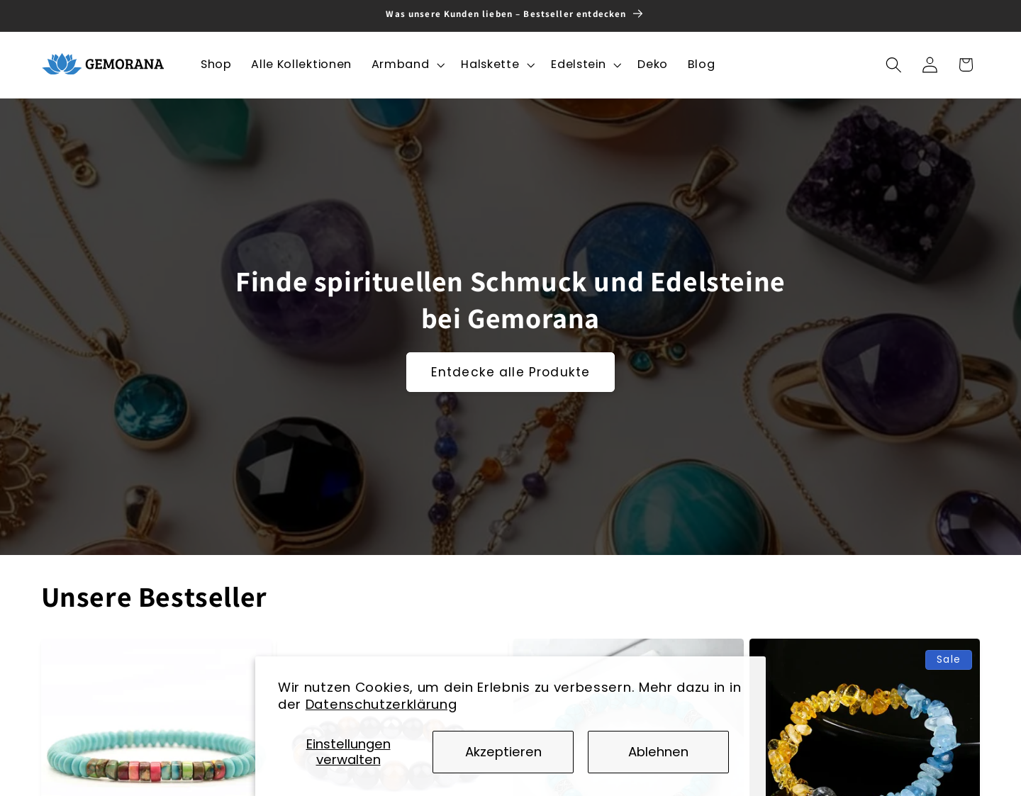 Aktuelle Website-Vorschau von Gemorana - Shop für spirituellen Schmuck