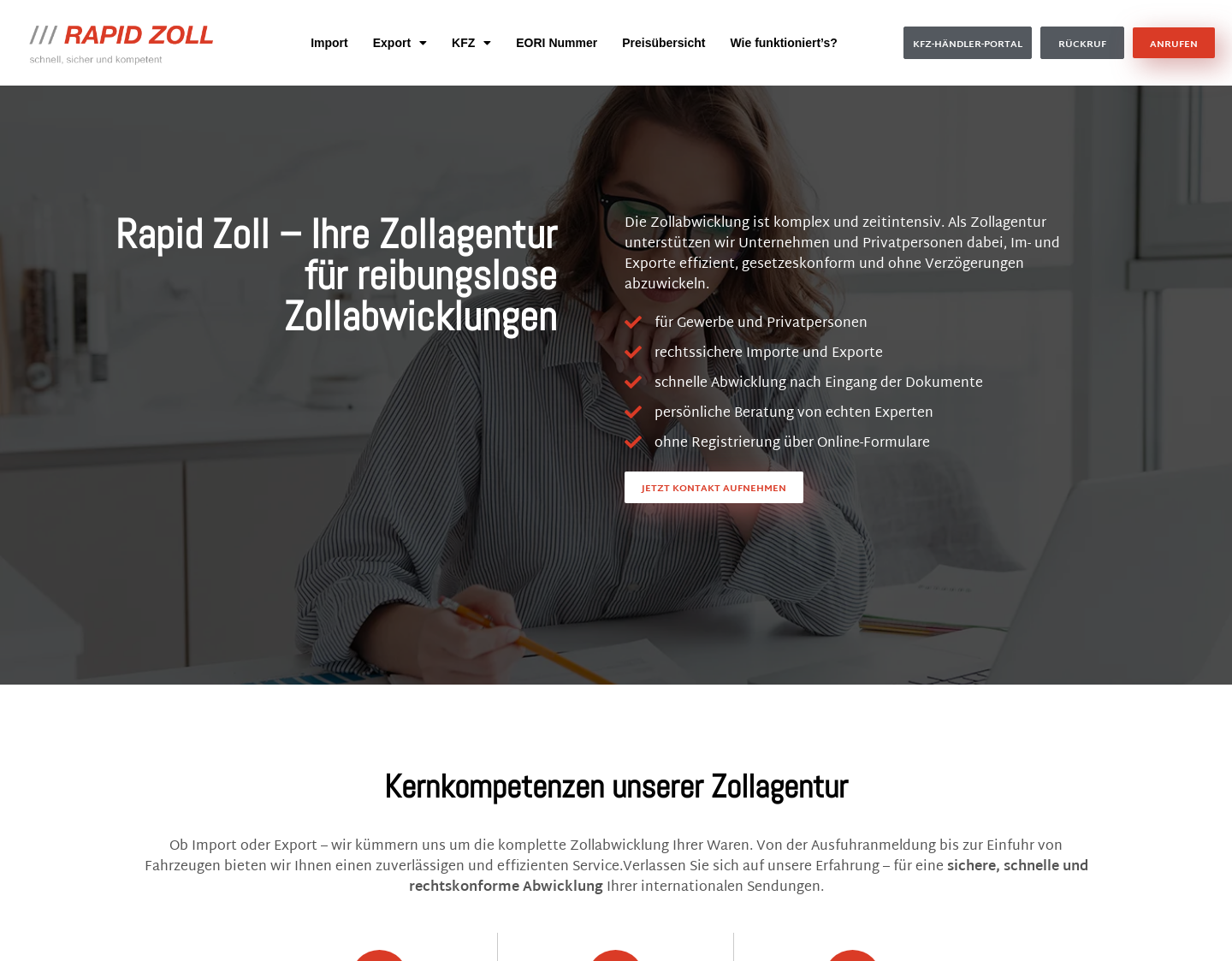 Aktuelle Website-Vorschau von Rapid Zollagentur