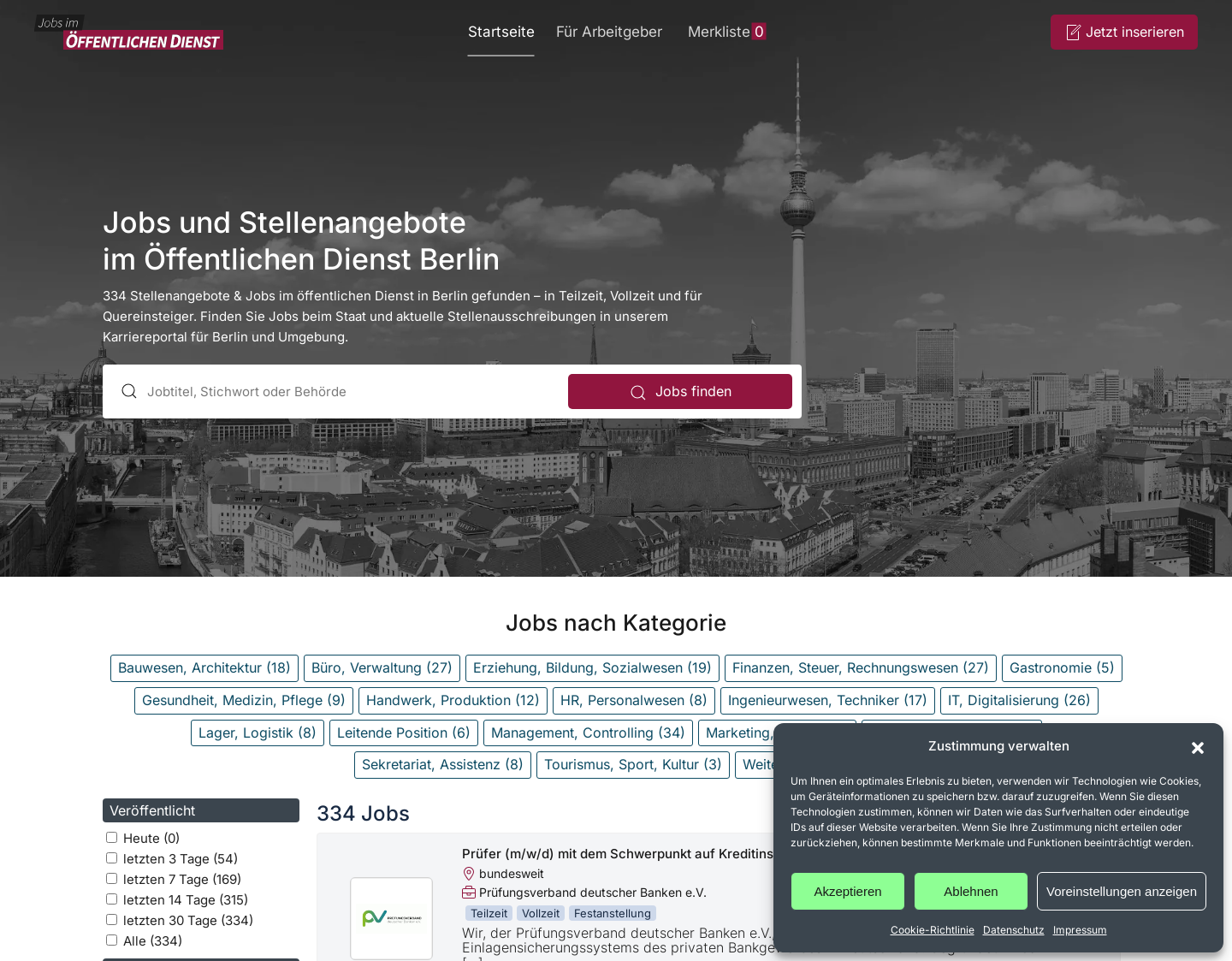 Aktuelle Website-Vorschau von Jobs Öffentlicher Dienst Berlin