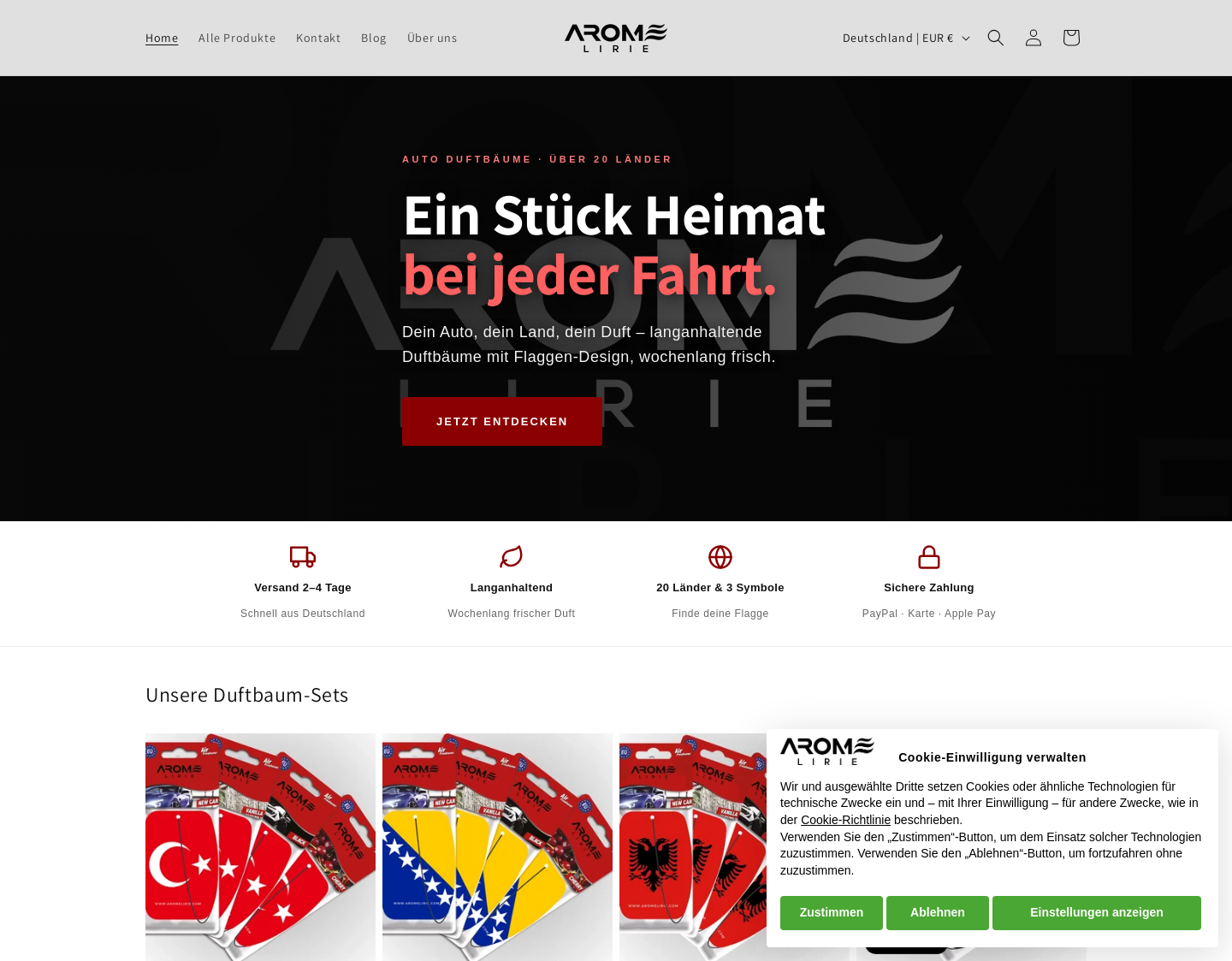 Aktuelle Website-Vorschau von aromelirie Länderflagen duftbäume
