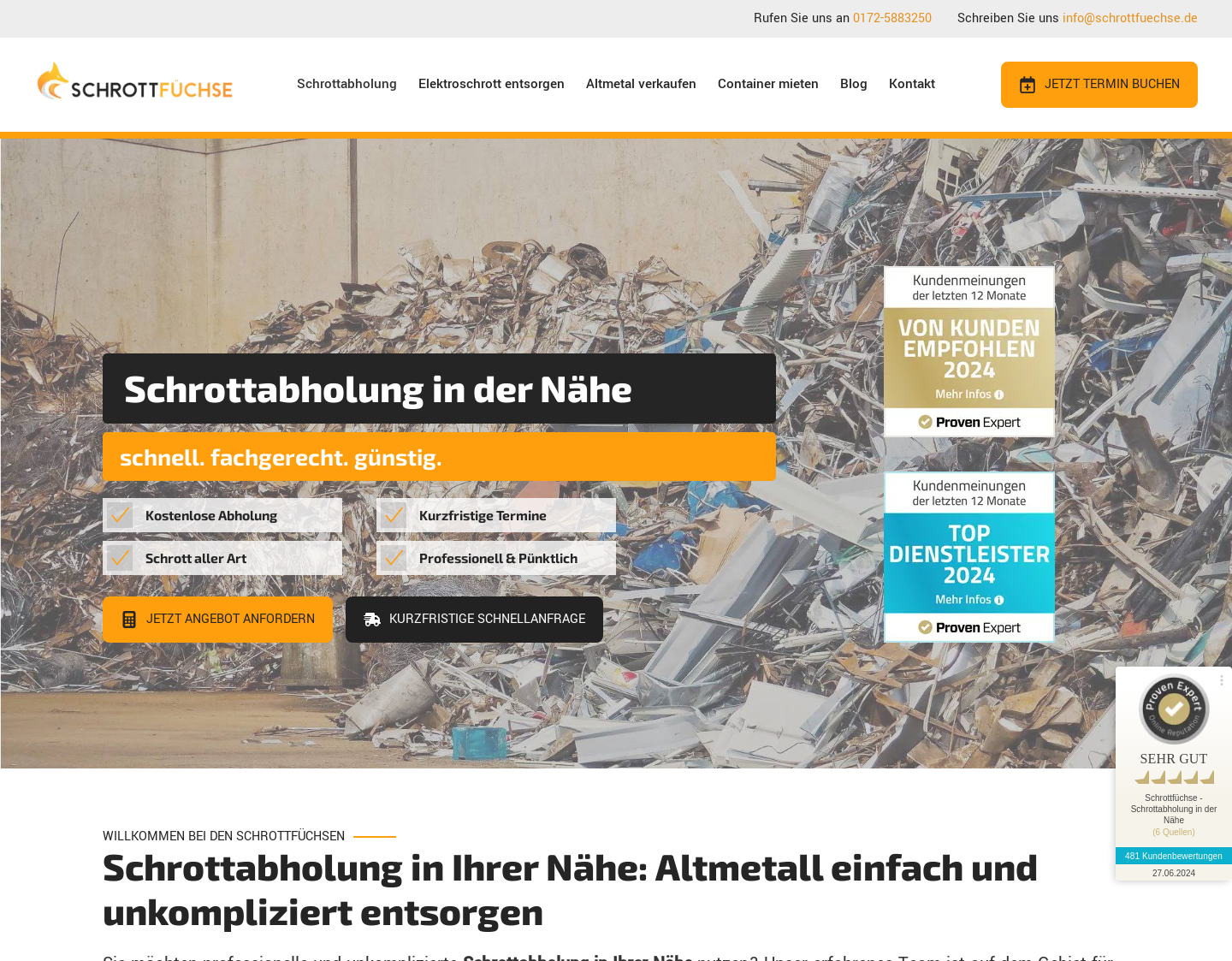 Aktuelle Website-Vorschau von Schrottfüchse - Schrottabholung in der Nähe