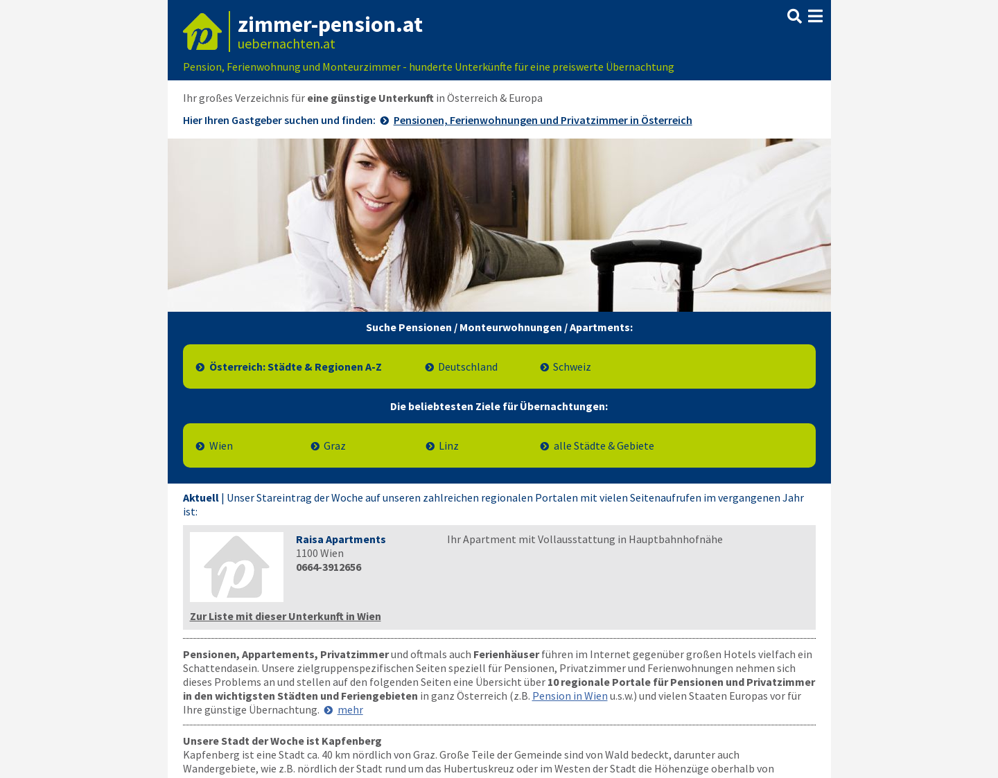 Aktuelle Website-Vorschau von Unterkünfte in Österreich