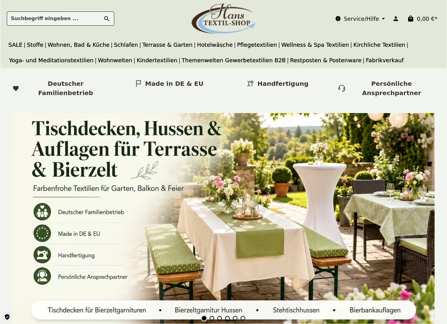 Aktuelle Website-Vorschau von Hans-Textil-Shop // JMages Textil GmbH