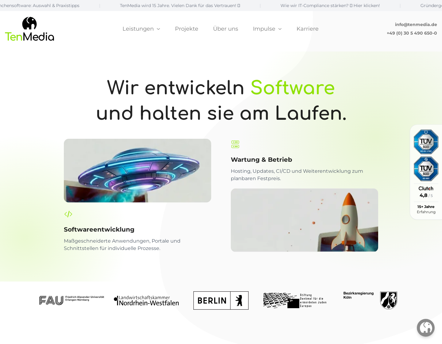 Aktuelle Website-Vorschau von TenMedia GmbH - Softwaresupport und mehr